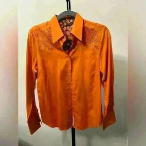 Women’s Robert Graham Embroidered Orange Shirt. Size S